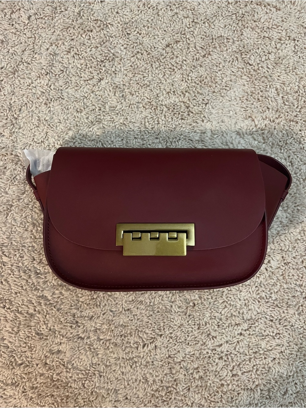 ZAC Zac Posen Wine Red Leather Crossbody with Gold-Tone Lock